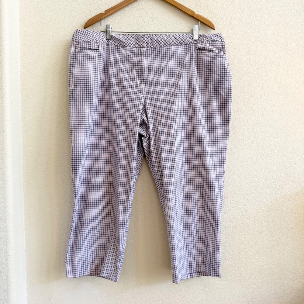 Talbots Heritage Womens 22W Pink Blue Gingham Plaid Cropped Capri Pants